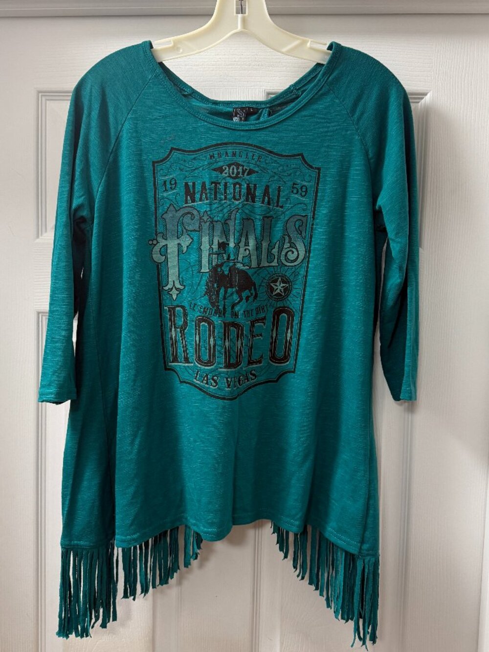 ProRodeo Gear 2017 NFR Las Vegas Teal Fringe Top – Women's Large